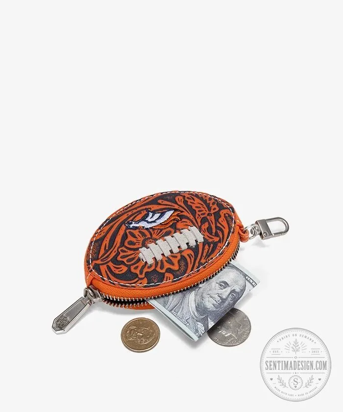 Denver Broncos Football Tooled Leather Style Coin Purse Keychain 9 Denver Broncos Football Tooled Leather Style Coin Purse Keychain