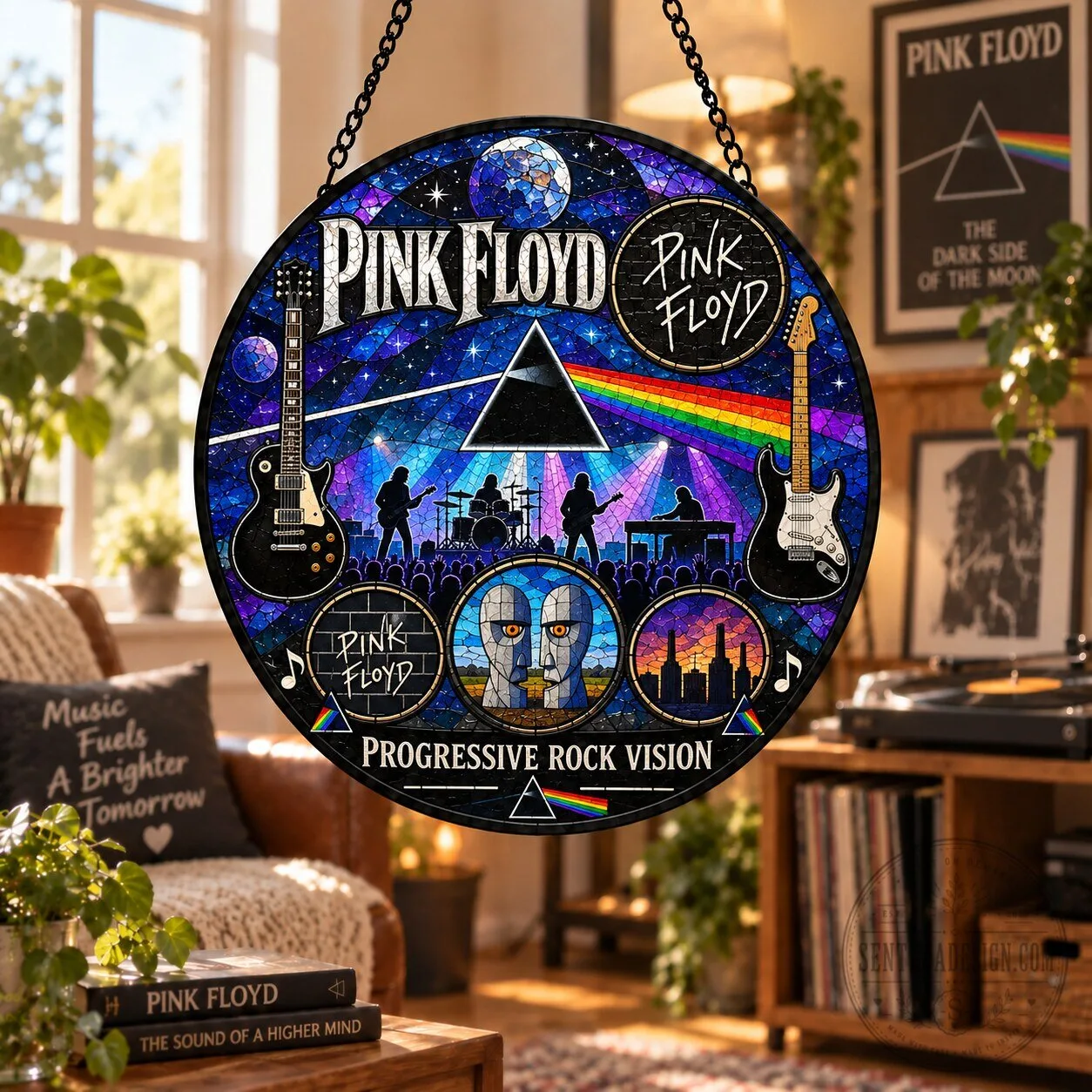 Pink Floyd Progressive Rock Vision Stained Glass Suncatcher
