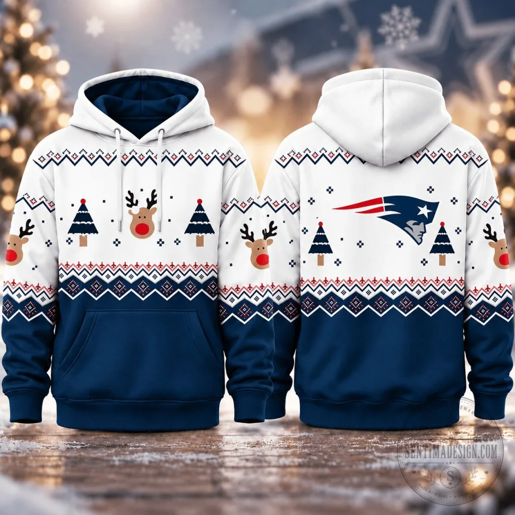 New England Patriots Christmas Ugly Sweater Style Pullover Hoodie New England Patriots Christmas Ugly Sweater Style Pullover Hoodie