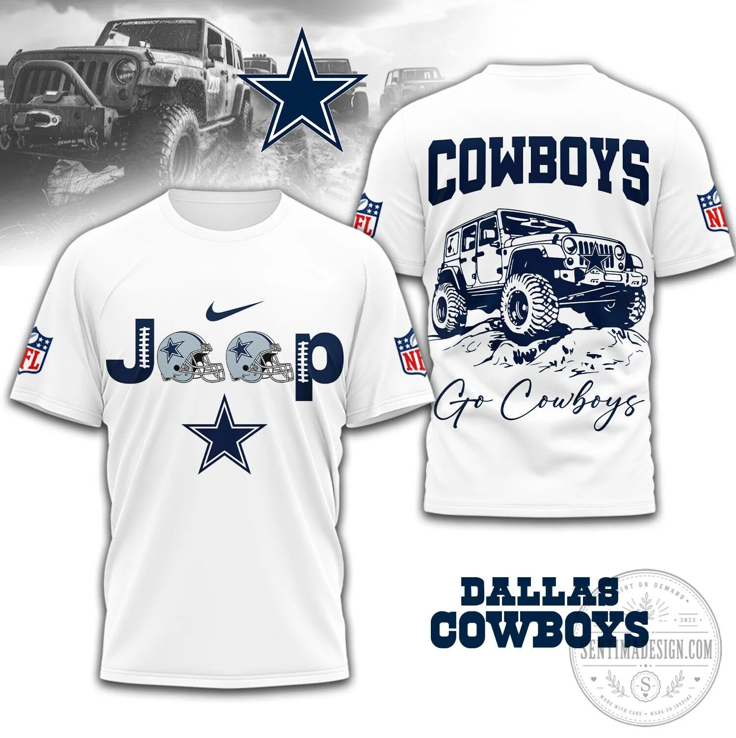 Dallas Cowboys Jeep Wrangler Off-Roading Adventure White T-Shirt