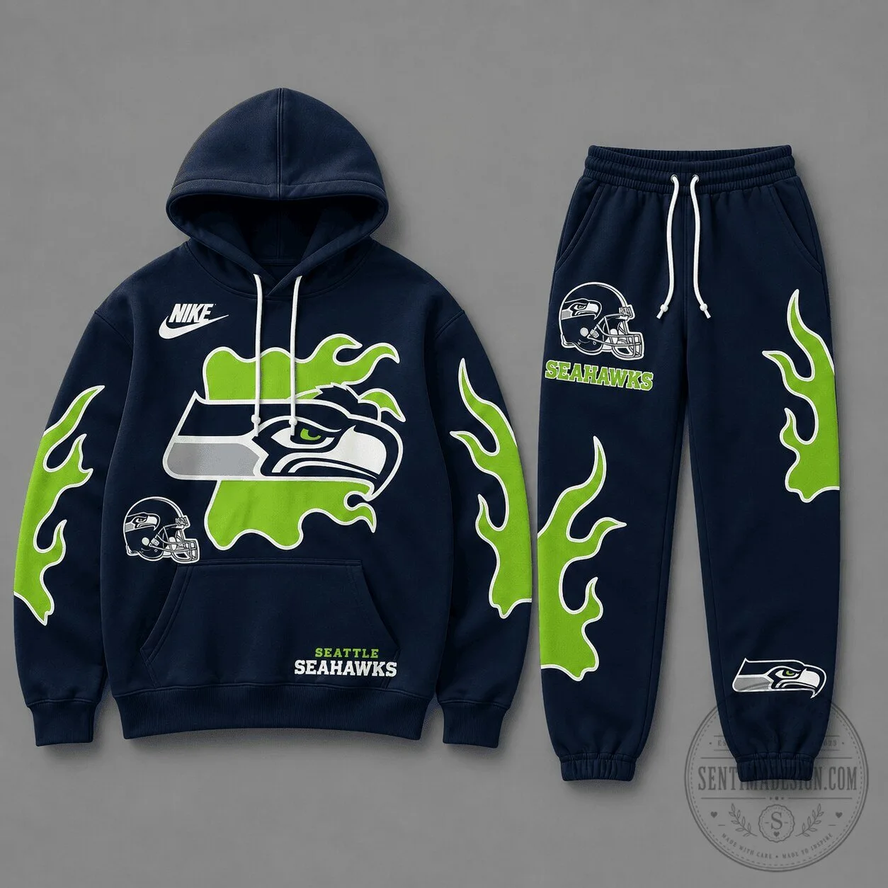 Seattle Seahawks Flame Strike Hoodie and Jogger Pants Set