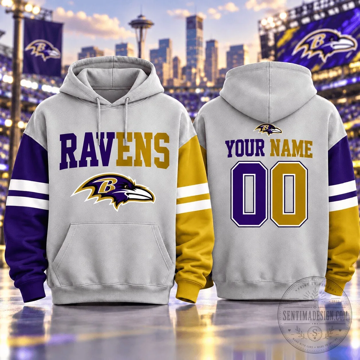 Baltimore Ravens Football Team Personalized Color Block Hoodie