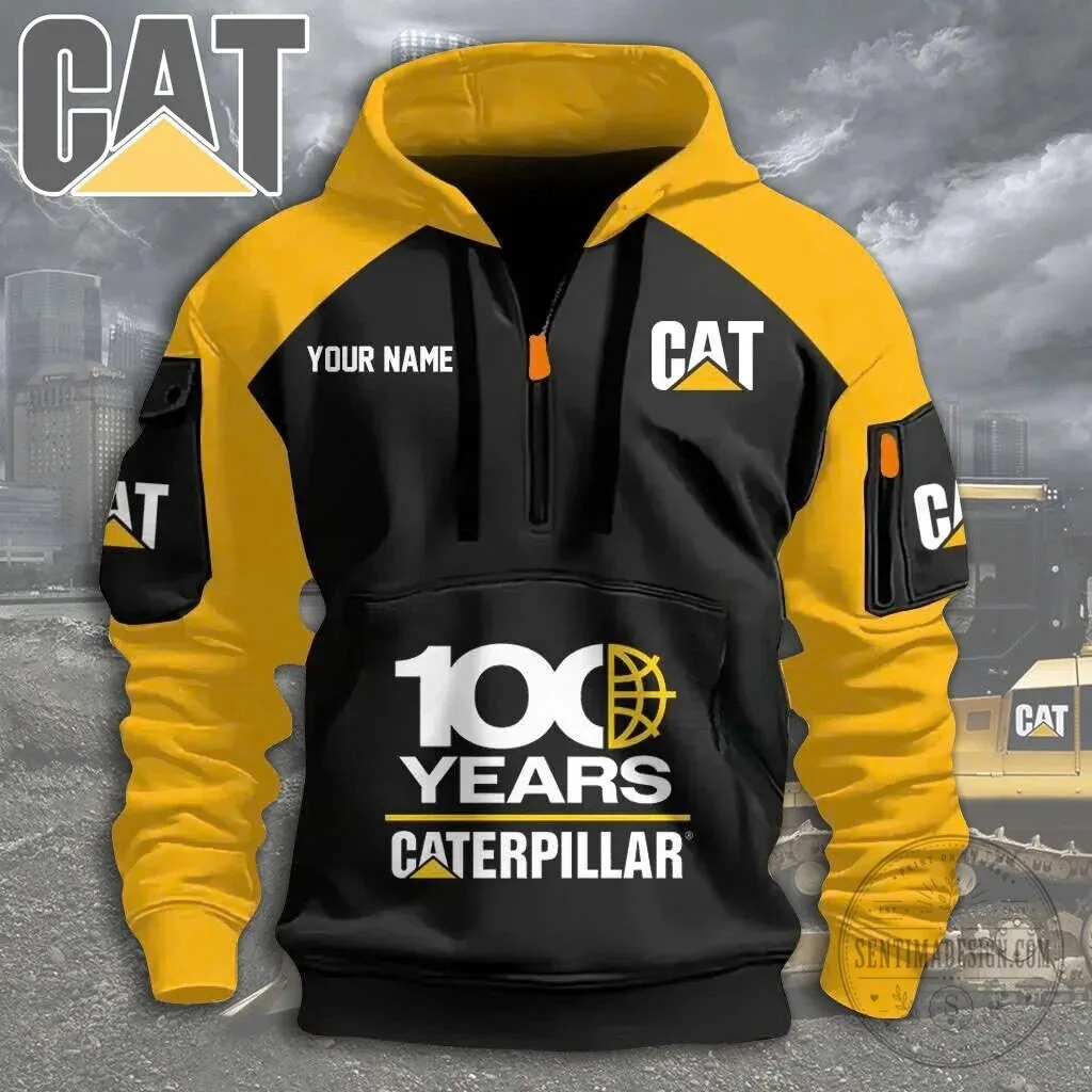 Caterpillar 100 Years Anniversary Personalized Quarter Zip Hoodie