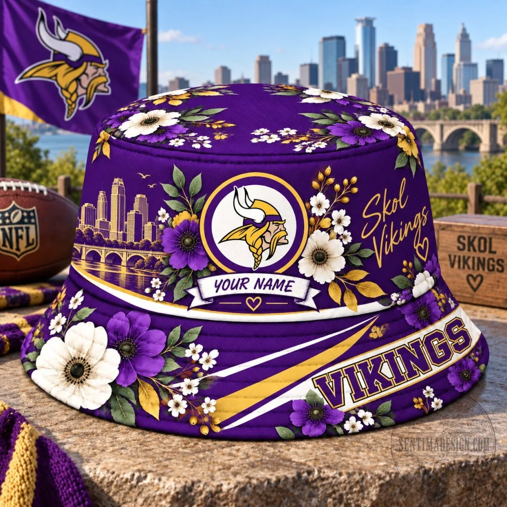 Minnesota Vikings Personalized Purple Floral Bucket Hat Minnesota Vikings Personalized Purple Floral Bucket Hat