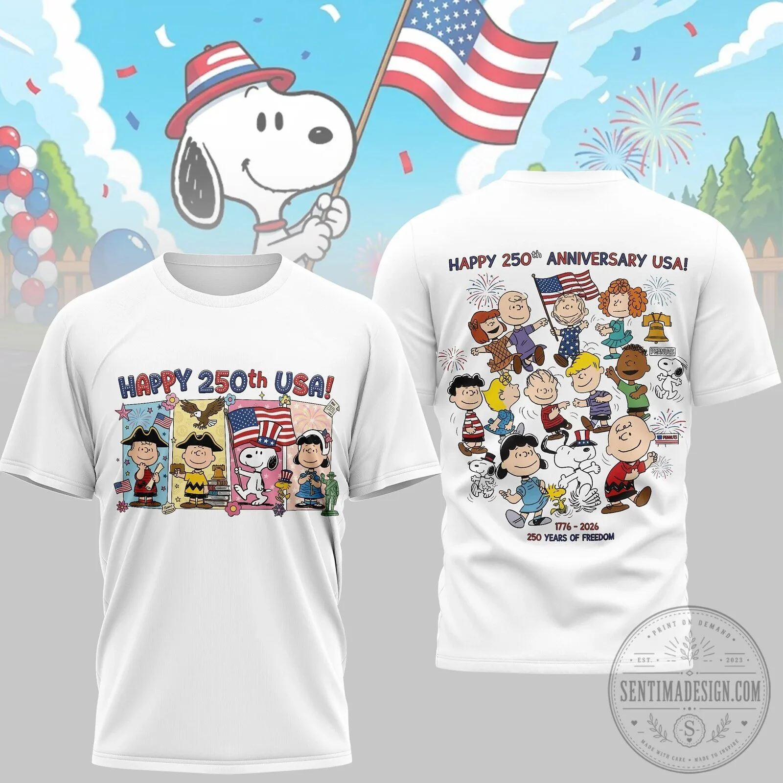 Fourth of July Peanuts Patriotic 250th Anniversary T-Shirt