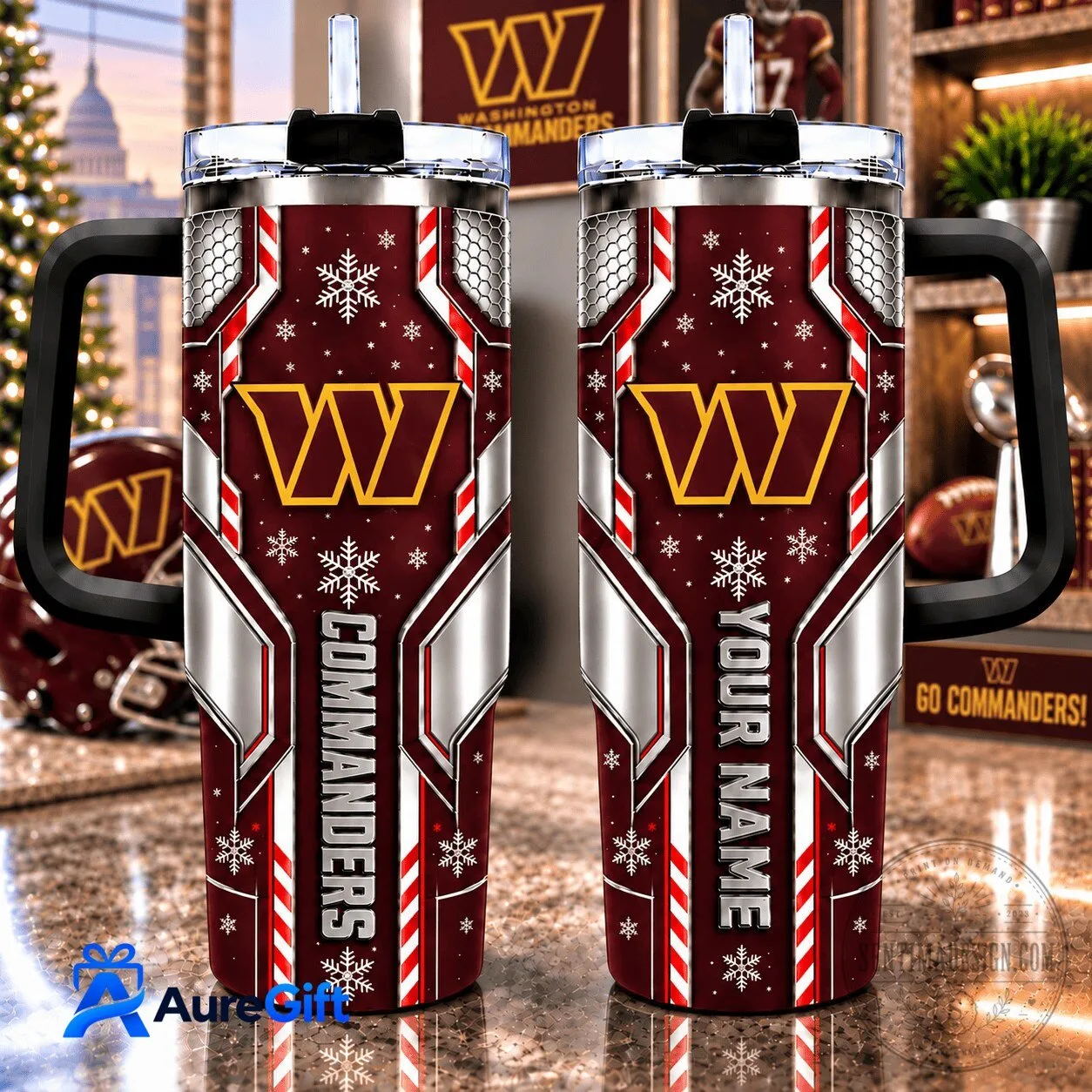 Washington Commanders Christmas Kick Off Personalized Stainless Steel Tumbler