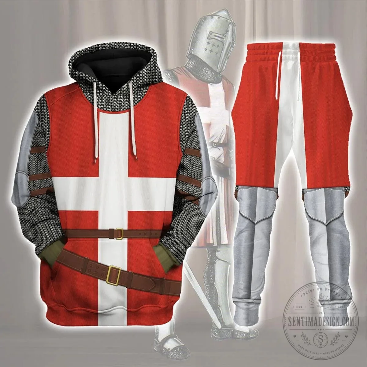 Knights Templar Holy Roman Empire Crusader Medieval Knight Costume Hoodie