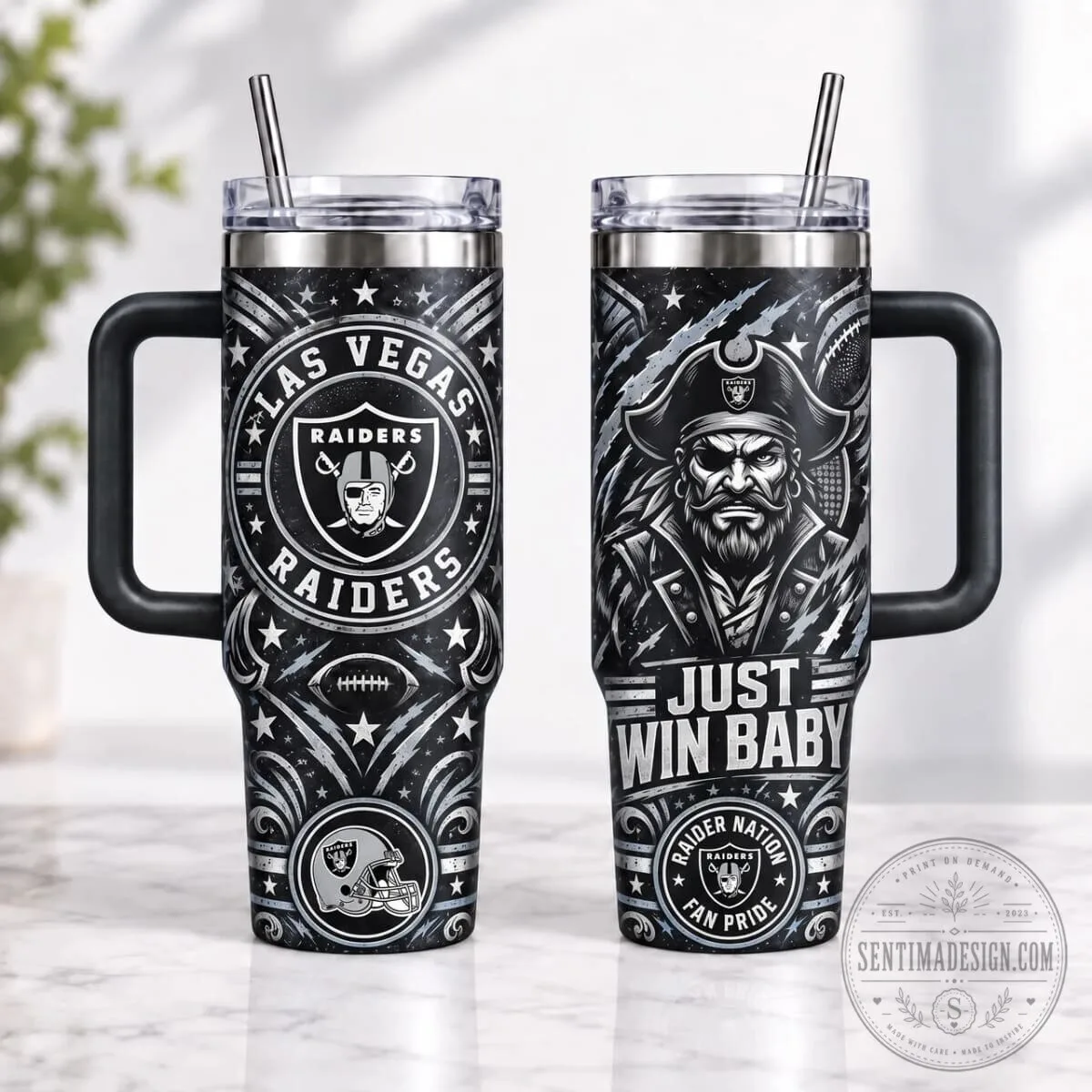Las Vegas Raiders Football Team Just Win Baby Insulated Tumbler with Handle