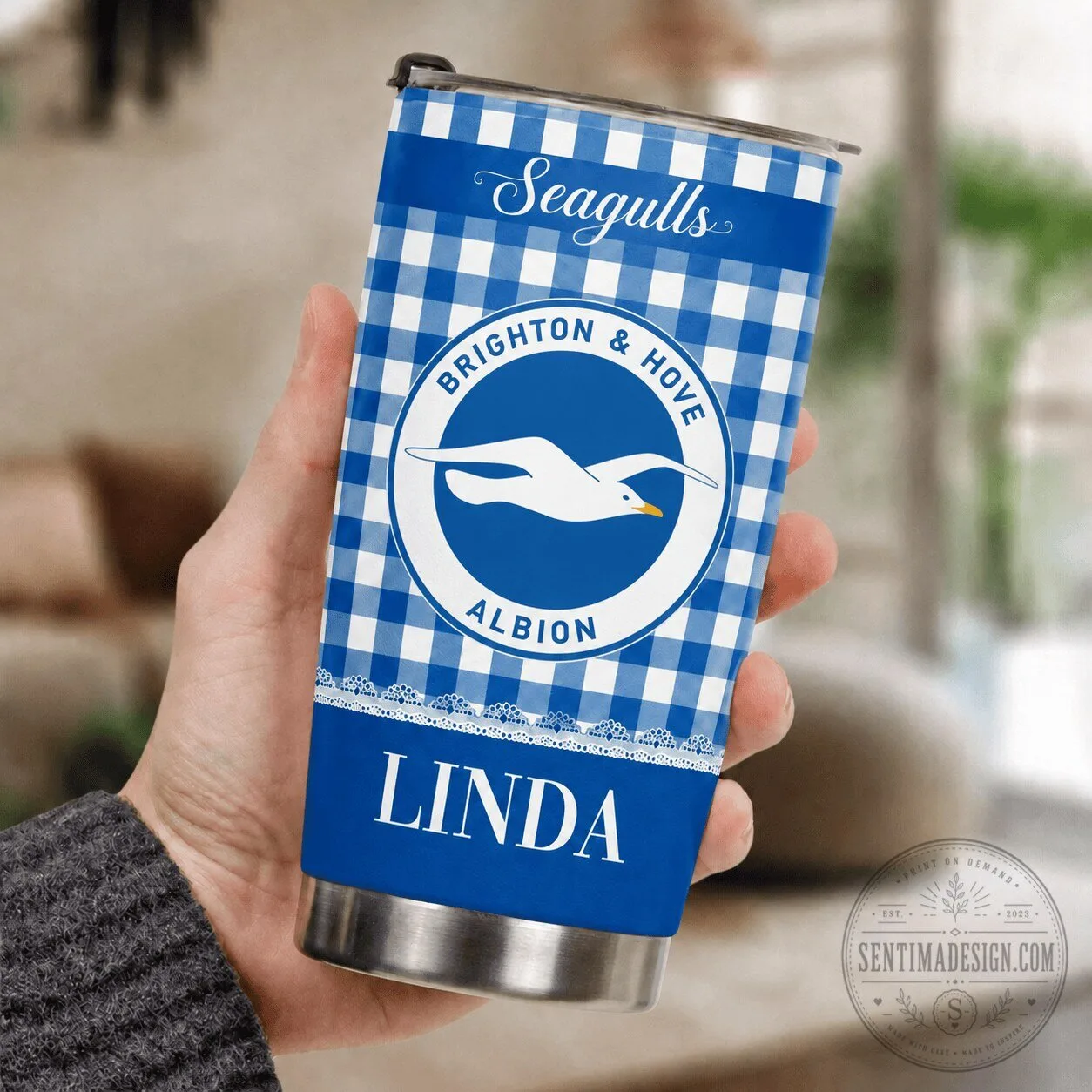 Brighton & Hove Albion Football Club Personalized Gingham Tumbler