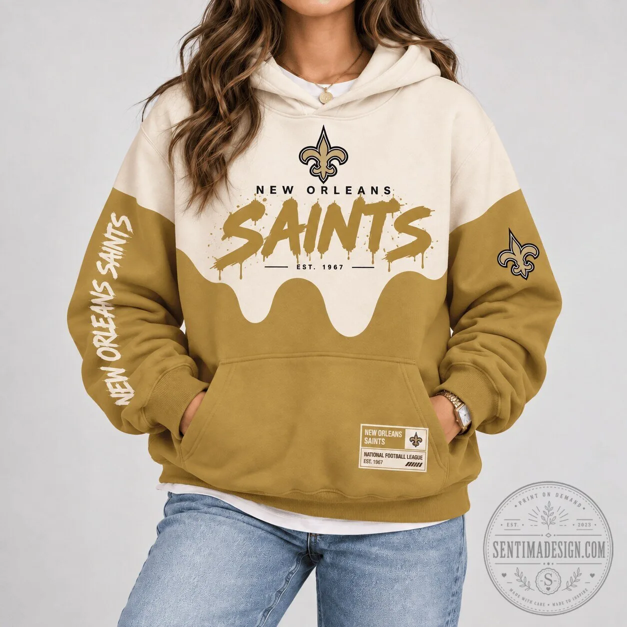 New Orleans Saints National Football League Paint Splatter Cream Hoodie