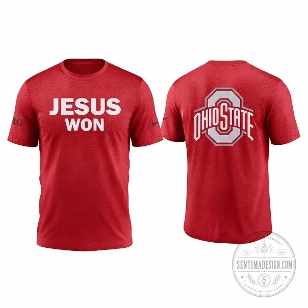 Ohio State Buckeyes Jesus Won Red Fan T-Shirt
