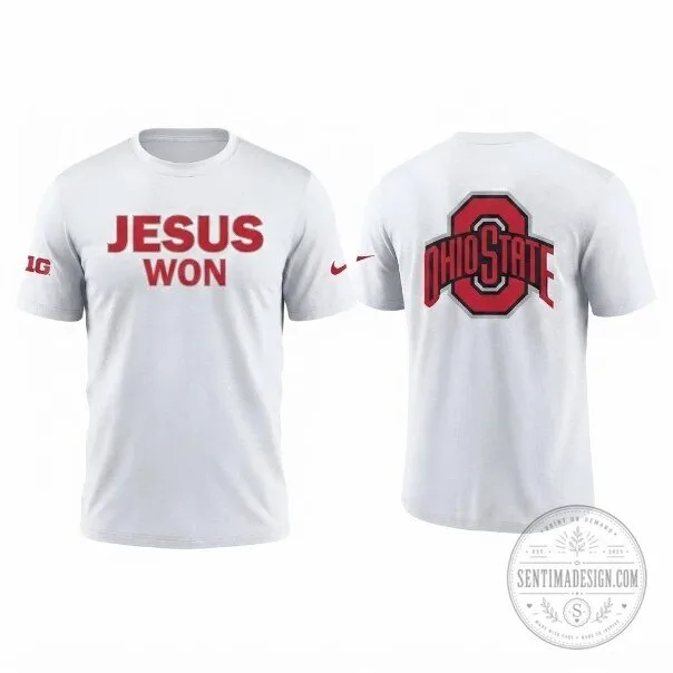 Ohio State Buckeyes Jesus Won Red Fan T-Shirt 8 Ohio State Buckeyes Jesus Won Red Fan T-Shirt