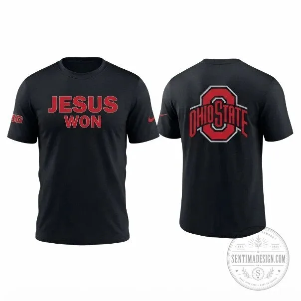 Ohio State Buckeyes Jesus Won Red Fan T-Shirt 9 Ohio State Buckeyes Jesus Won Red Fan T-Shirt