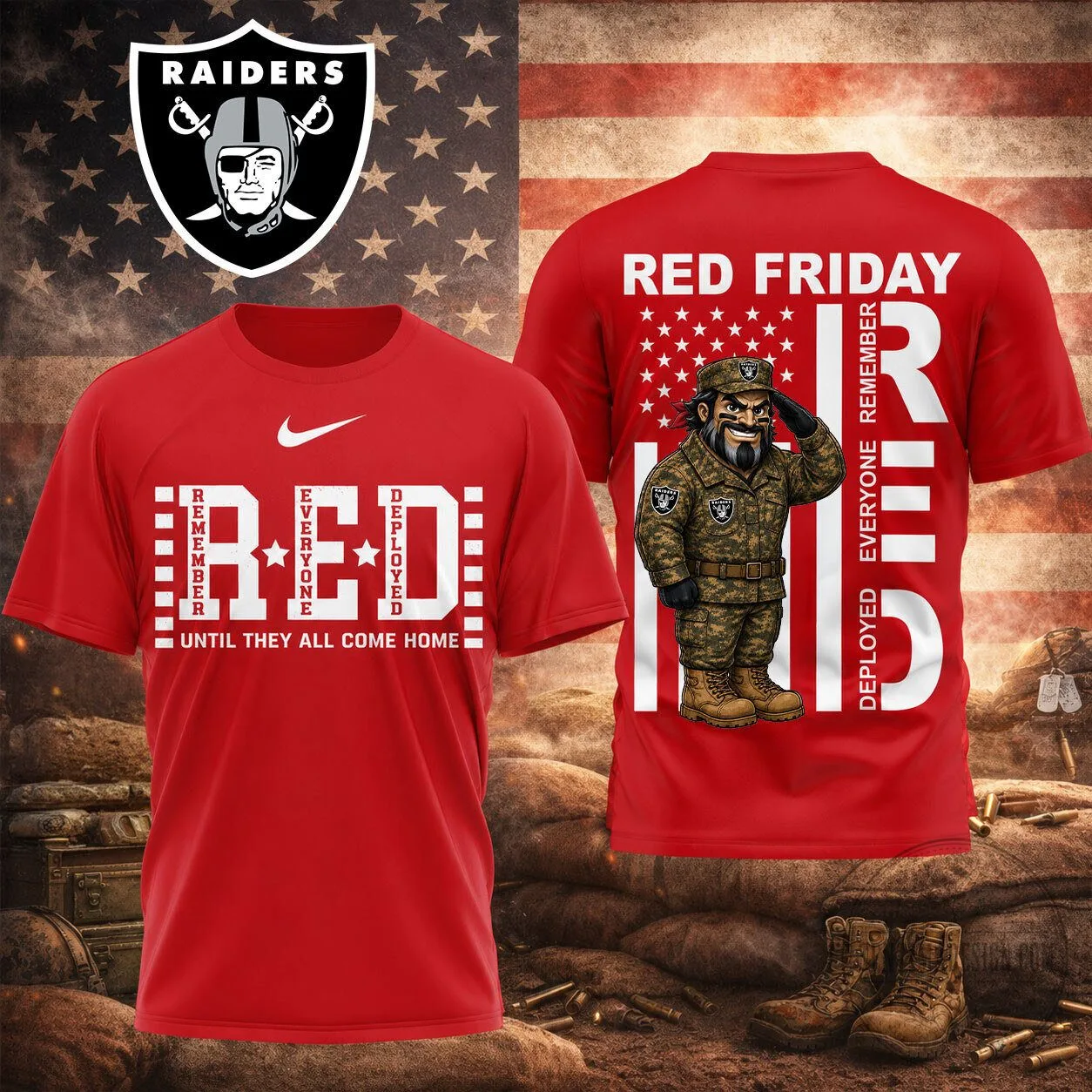 Red Friday Remember Everyone Deployed Las Vegas Raiders Military Tribute T-Shirt