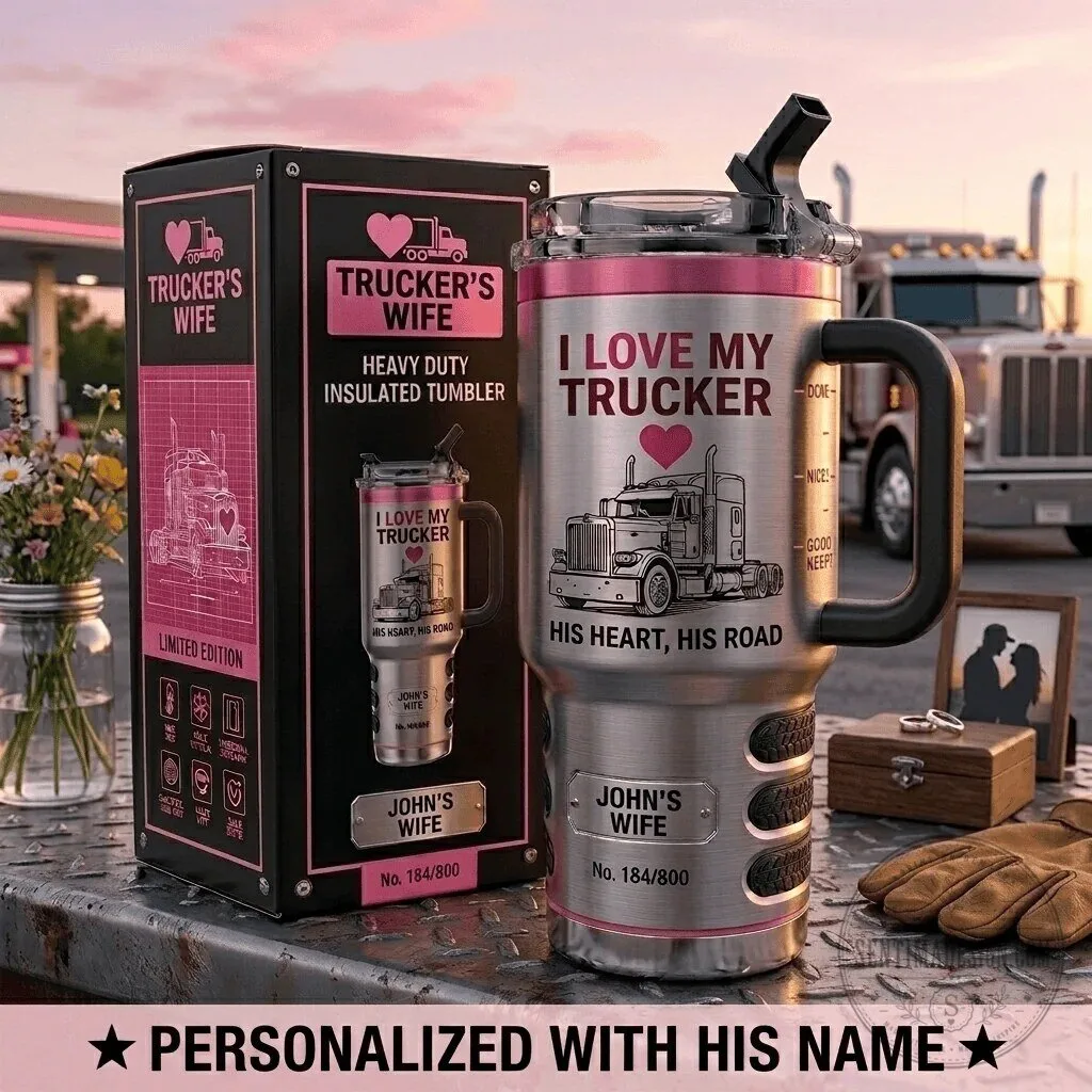Personalized Trucker's Wife Stainless Steel Insulated Tumbler with Handle