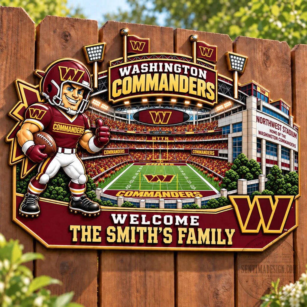 Washington Commanders NFL Mascot Stadium Welcome Custom Family Metal Sign Washington Commanders NFL Mascot Stadium Welcome Custom Family Metal Sign