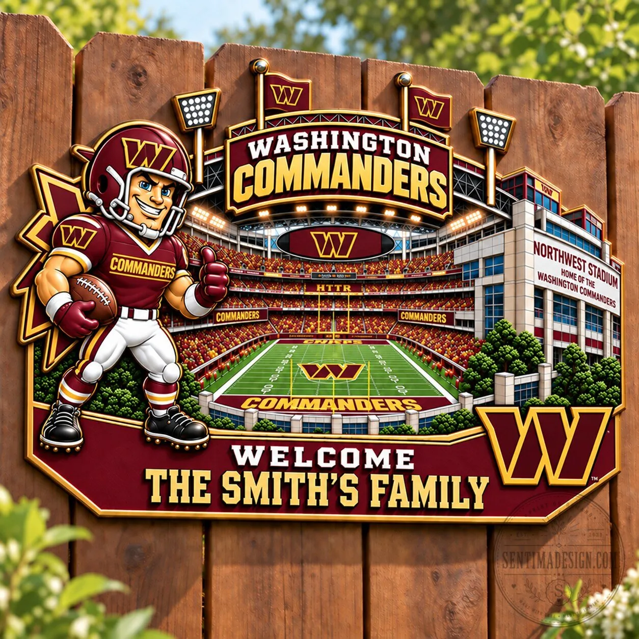 Washington Commanders NFL Mascot Stadium Welcome Custom Family Metal Sign