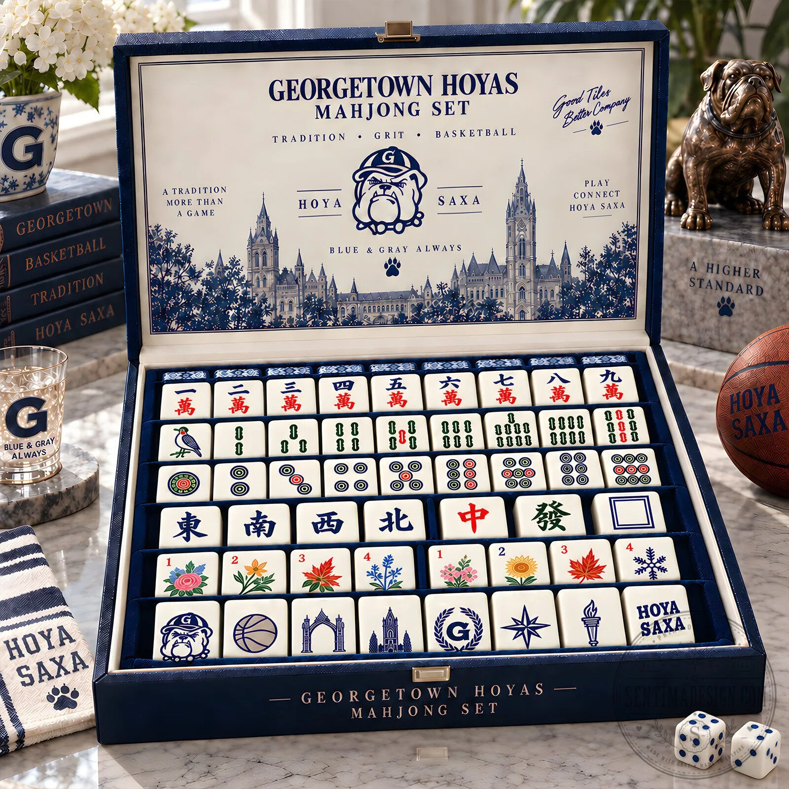 Georgetown Hoyas Mahjong Game Set with Storage Case and Dice