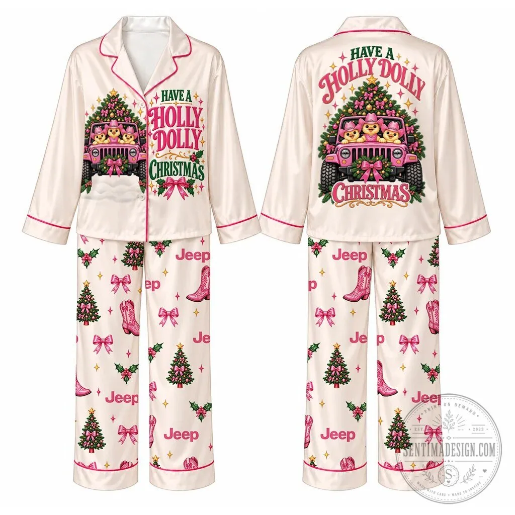 Jeep Have A Holly Dolly Christmas Pink Pajamas Set 4 Jeep Have A Holly Dolly Christmas Pink Pajamas Set
