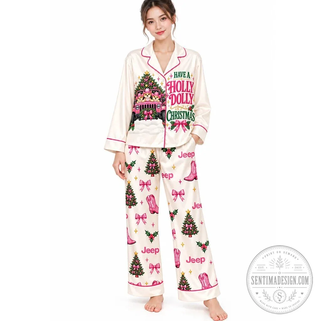 Jeep Have A Holly Dolly Christmas Pink Pajamas Set 11 Jeep Have A Holly Dolly Christmas Pink Pajamas Set
