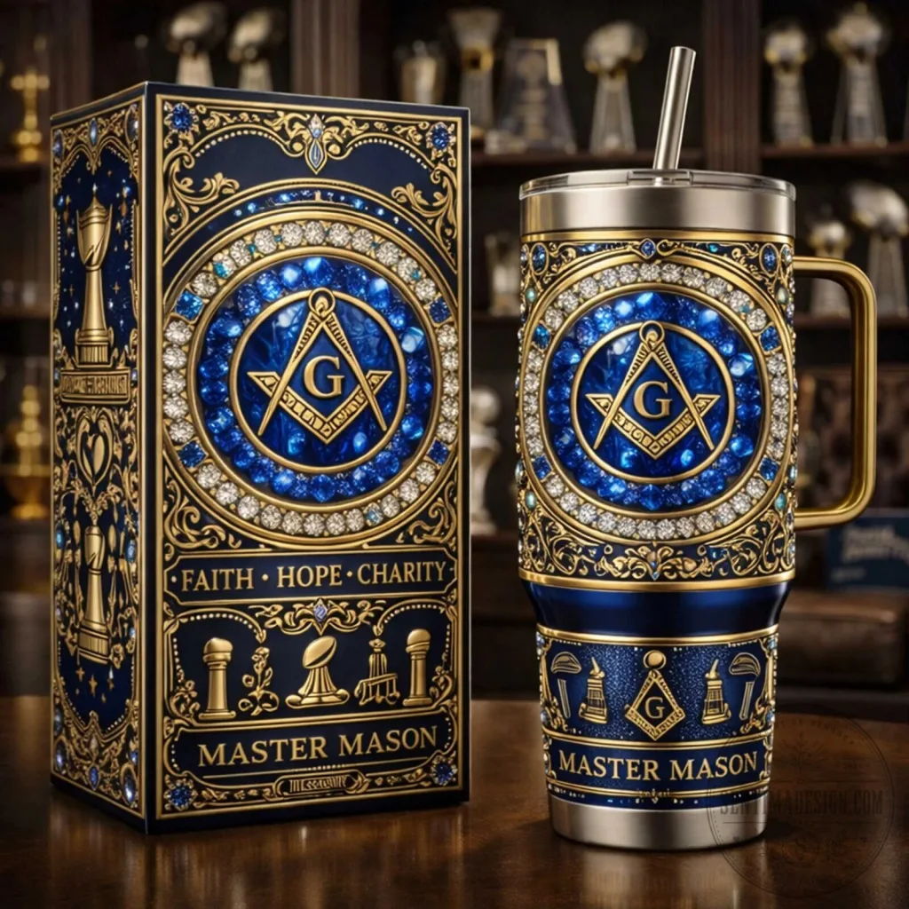 Freemason Master Mason Faith Hope Charity Tumbler with Handle Freemason Master Mason Faith Hope Charity Tumbler with Handle