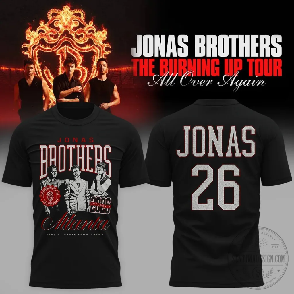 Atlanta 2026 T-Shirt for The Burning Up Tour by Jonas Brothers - All Over Again Atlanta 2026 T-Shirt for The Burning Up Tour by Jonas Brothers - All Over Again