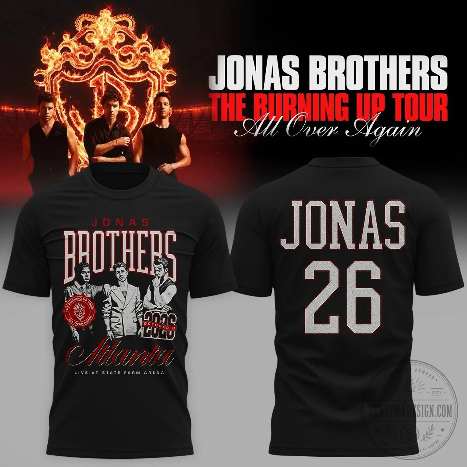 Atlanta 2026 T-Shirt for The Burning Up Tour by Jonas Brothers - All Over Again 2 Atlanta 2026 T-Shirt for The Burning Up Tour by Jonas Brothers - All Over Again