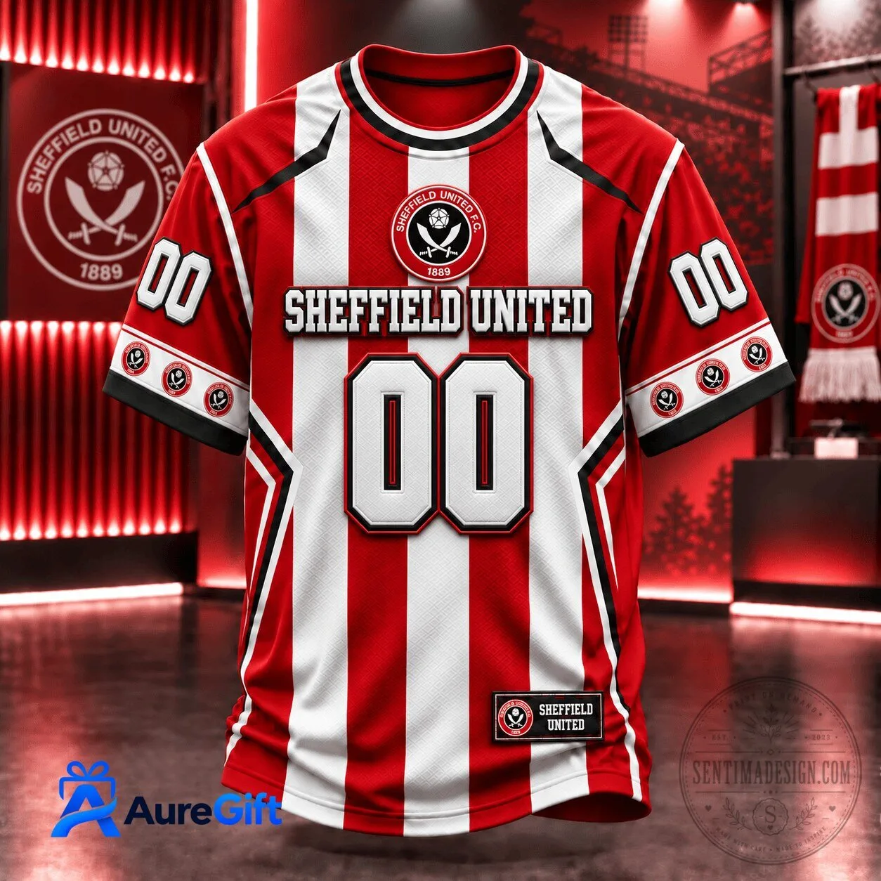 Sheffield United Football Club Personalized Red and White Striped Soccer Jersey