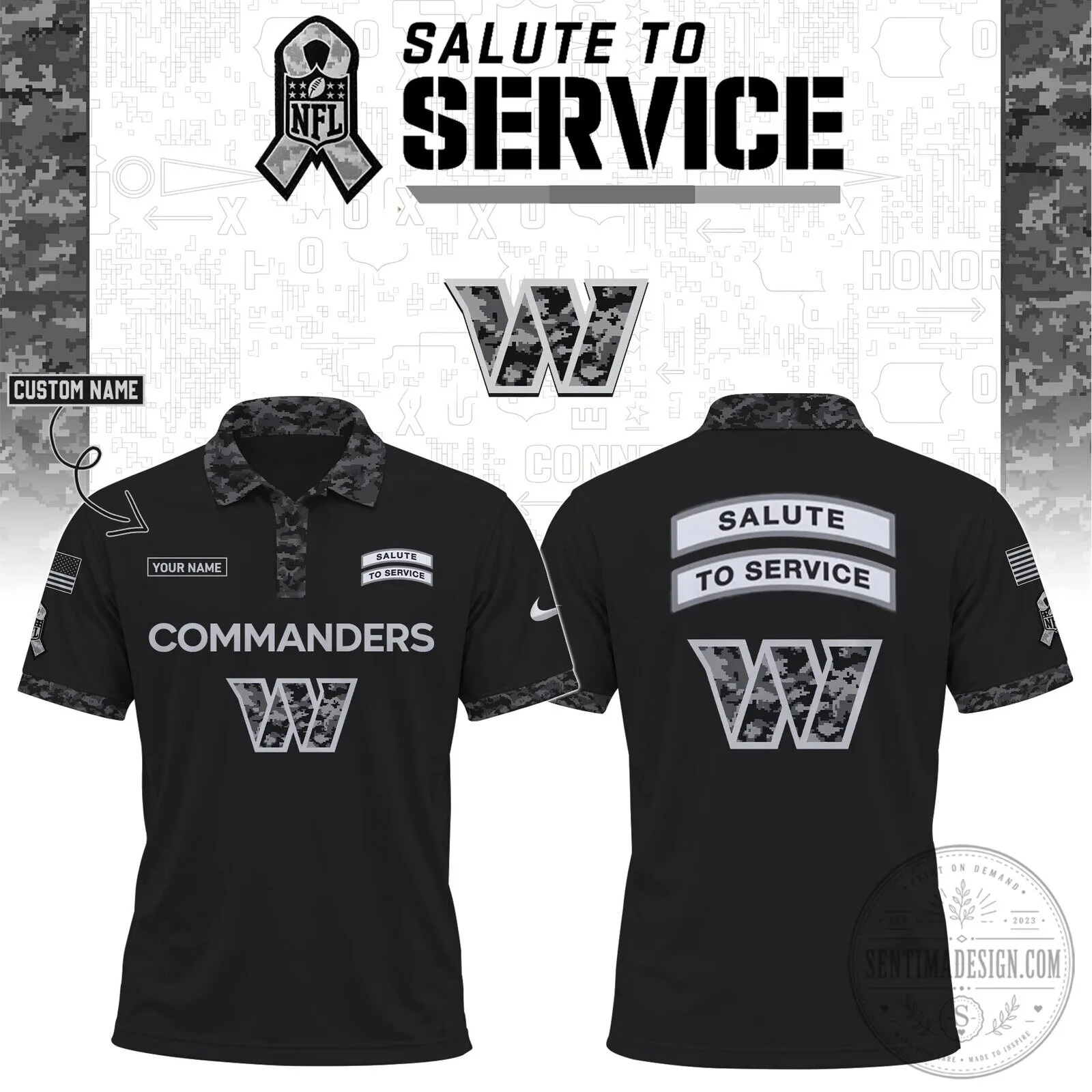 Washington Commanders Salute To Service Black Digital Camo Polo Shirt 1 Washington Commanders Salute To Service Black Digital Camo Polo Shirt