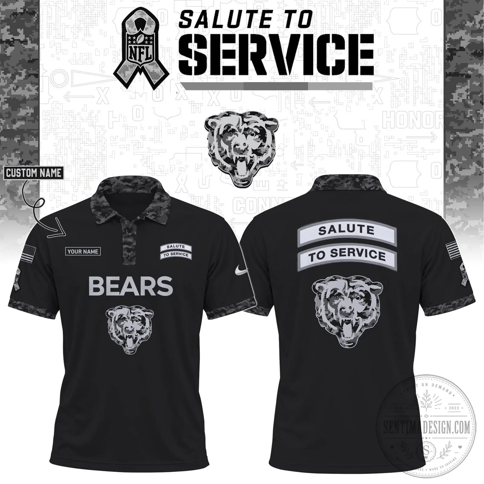 Chicago Bears Salute To Service Black Digital Camo Polo Shirt 5 Chicago Bears Salute To Service Black Digital Camo Polo Shirt