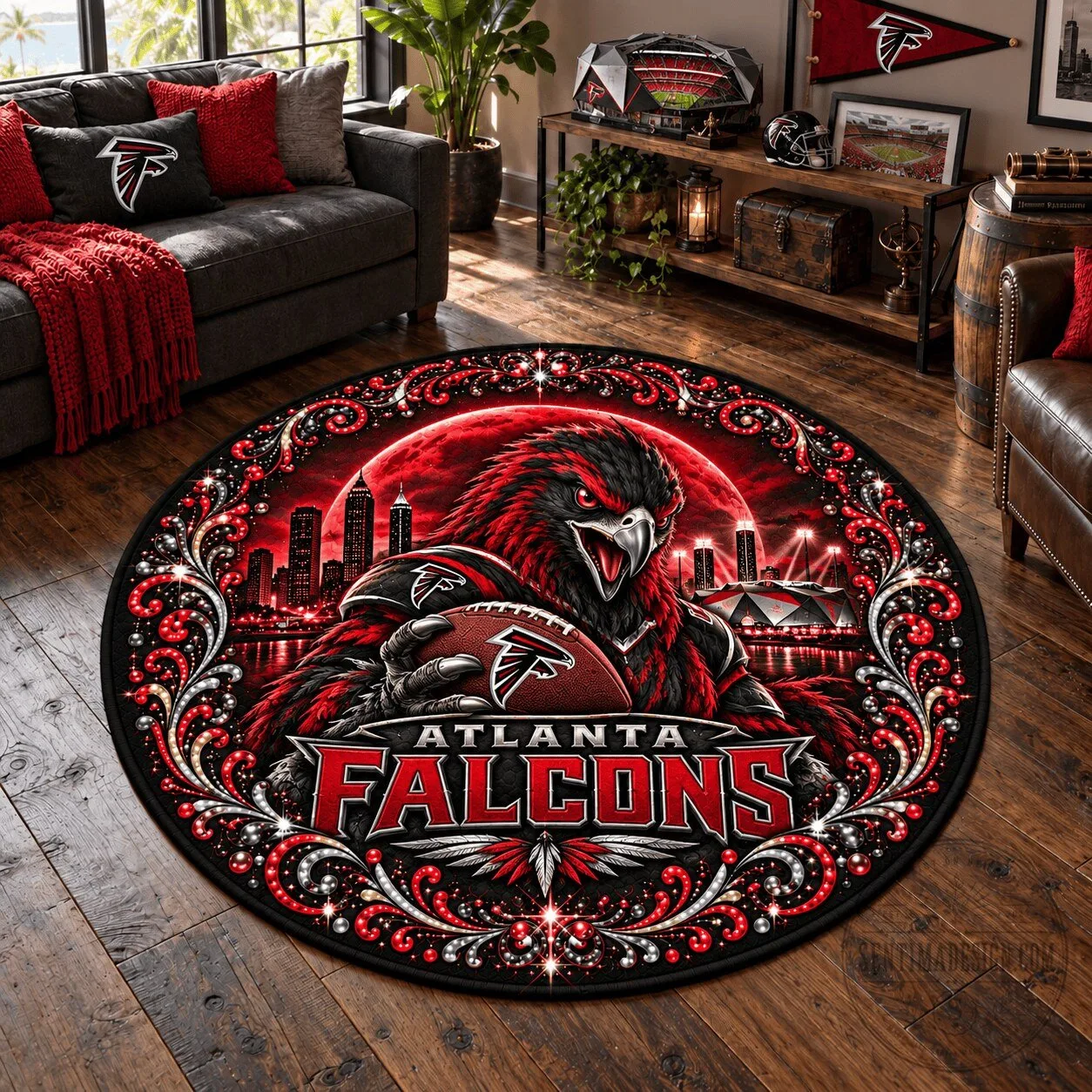 Atlanta Falcons Football Team Mascot Cityscape Round Area Rug 5 Atlanta Falcons Football Team Mascot Cityscape Round Area Rug