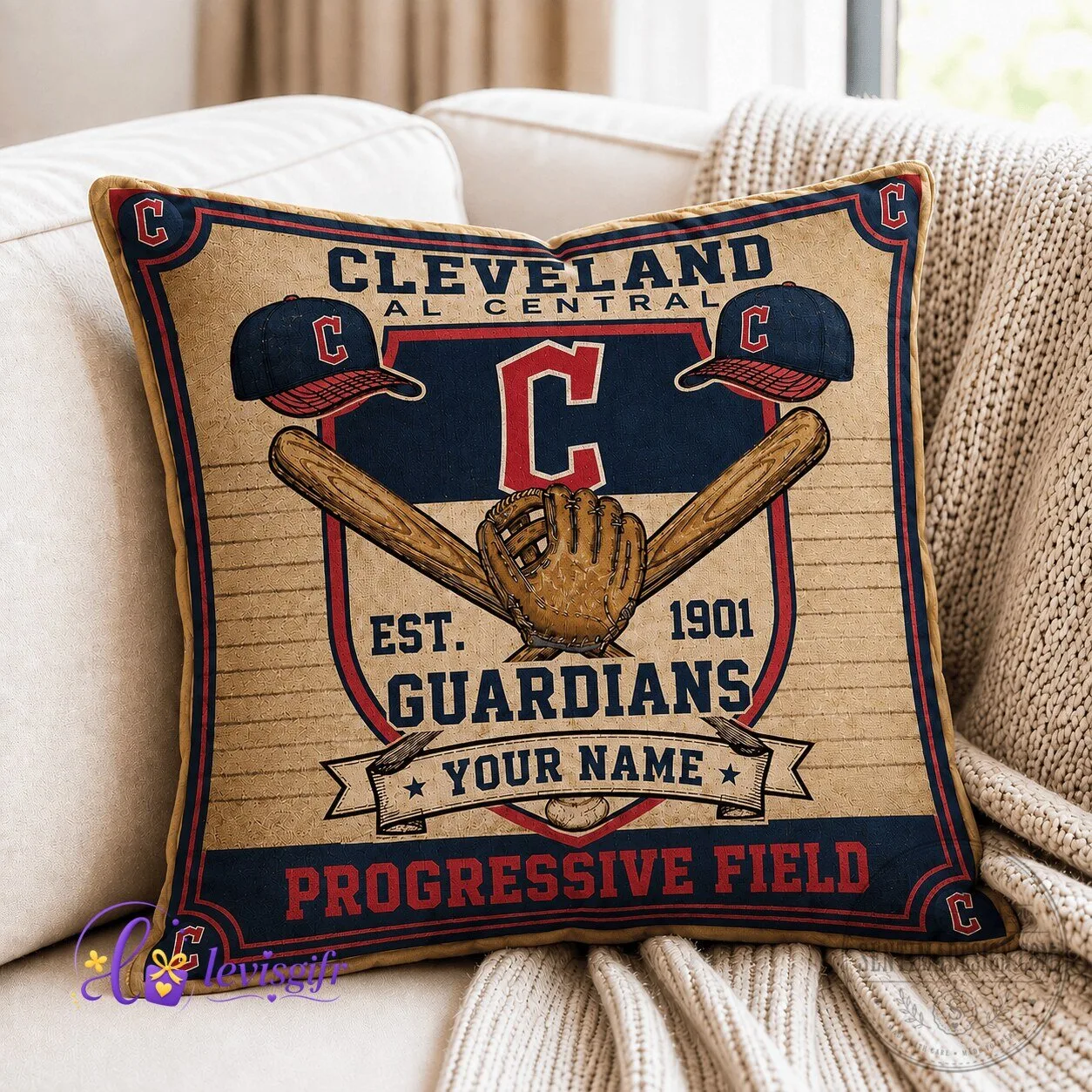 Cleveland Guardians Baseball Team Personalized Decorative Pillow