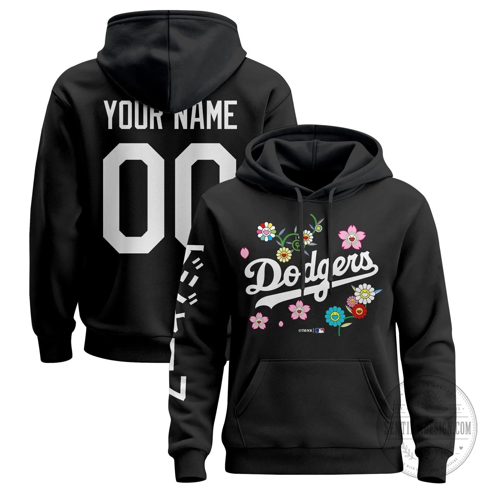 Takashi Murakami Los Angeles Dodgers Floral Black Pullover Hoodie 1 Takashi Murakami Los Angeles Dodgers Floral Black Pullover Hoodie