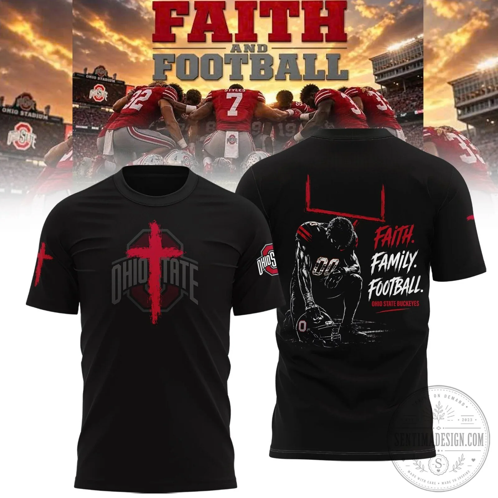 Fan T-Shirt for Ohio State Football: Faith, Family, and Buckeyes Spirit 1 Fan T-Shirt for Ohio State Football: Faith, Family, and Buckeyes Spirit
