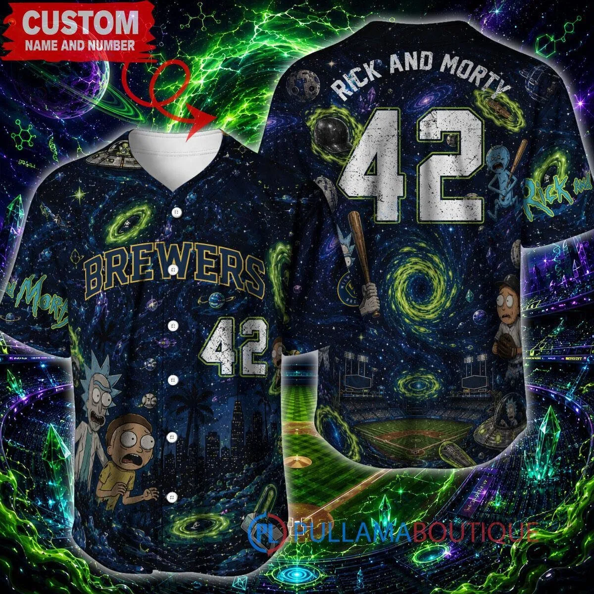 Milwaukee Brewers Baseball Rick and Morty Portal Custom Baseball Jersey