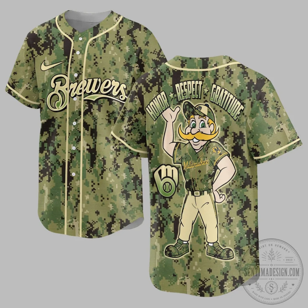 Milwaukee Brewers Baseball Camouflage Honor Respect Gratitude Jersey Milwaukee Brewers Baseball Camouflage Honor Respect Gratitude Jersey