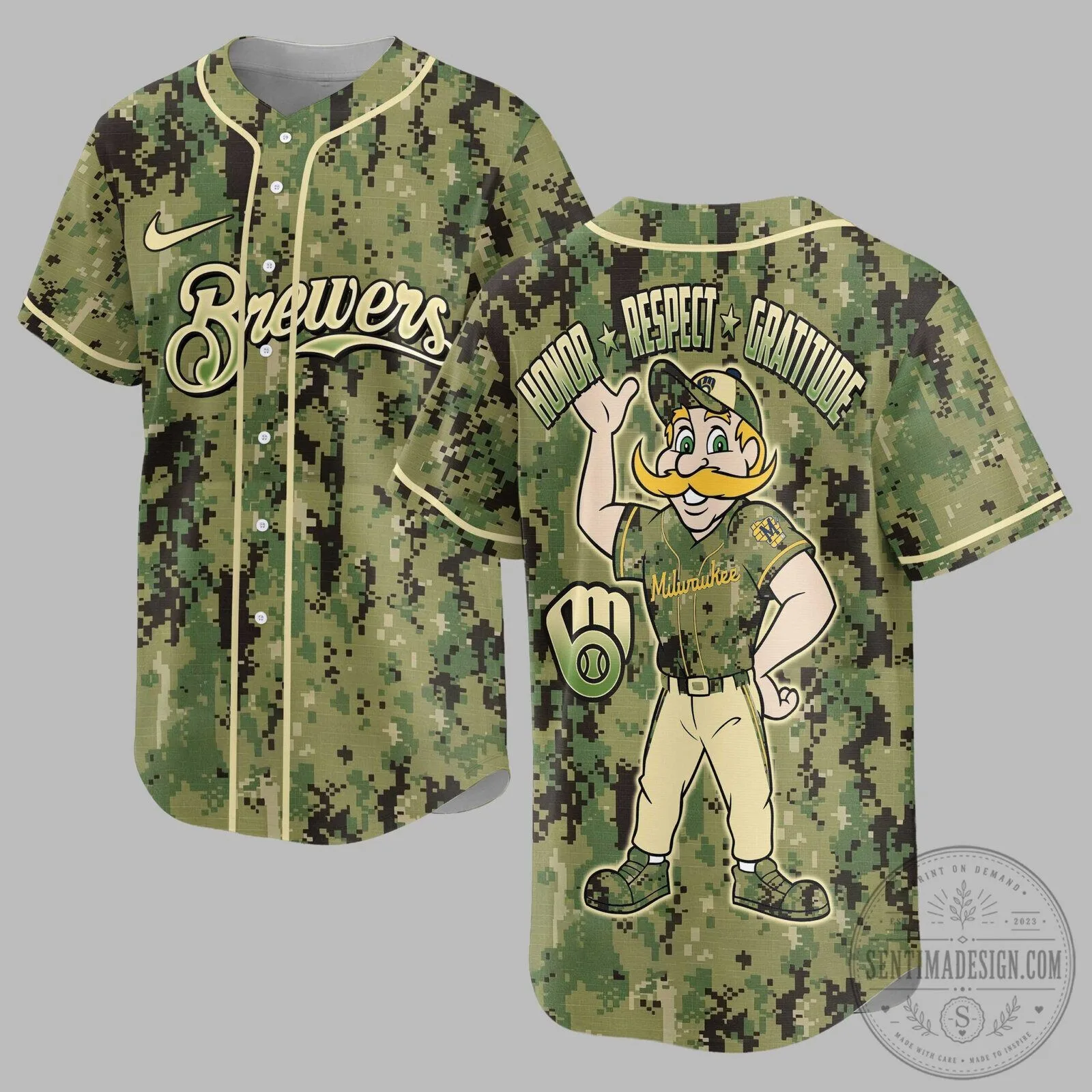 Milwaukee Brewers Baseball Camouflage Honor Respect Gratitude Jersey