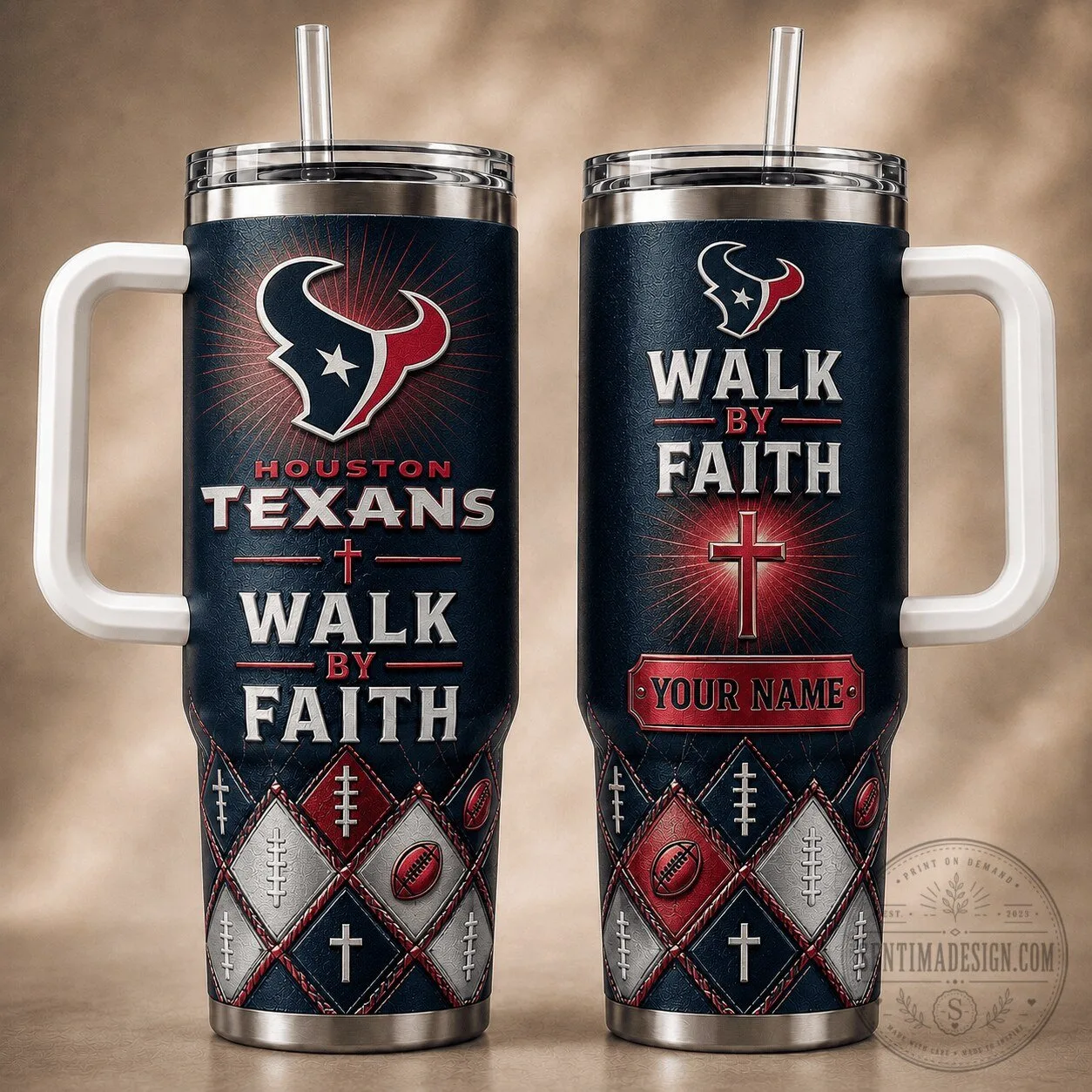 Houston Texans Football Team Walk By Faith Personalized Tumbler