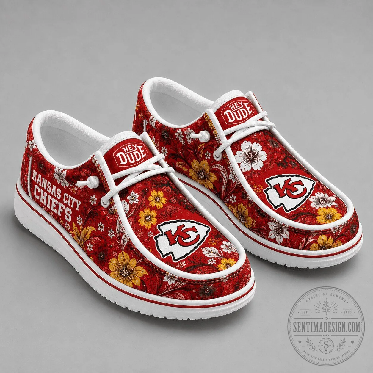 Kansas City Chiefs Floral Pattern Hey Dude Style Shoes