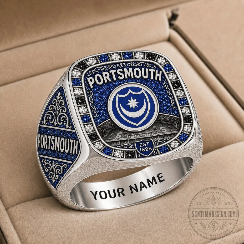 Portsmouth Football Club Championship Ring, Custom Name Men's Fan Jewelry Portsmouth Football Club Championship Ring, Custom Name Men's Fan Jewelry
