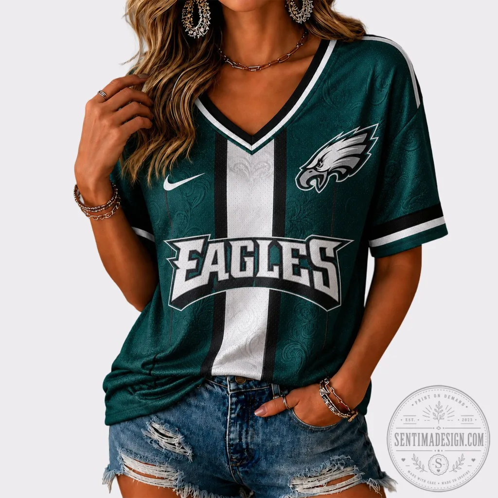Philadelphia Eagles Womens Green V-Neck Game Day Football Jersey Philadelphia Eagles Womens Green V-Neck Game Day Football Jersey