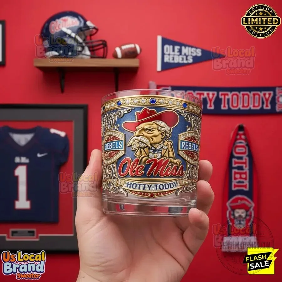 Whiskey Glass featuring Ole Miss Rebels Hotty Toddy Design