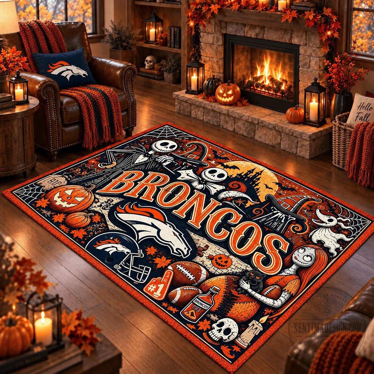 Denver Broncos Halloween Jack Skellington Nightmare Before Christmas Rug 1 Denver Broncos Halloween Jack Skellington Nightmare Before Christmas Rug