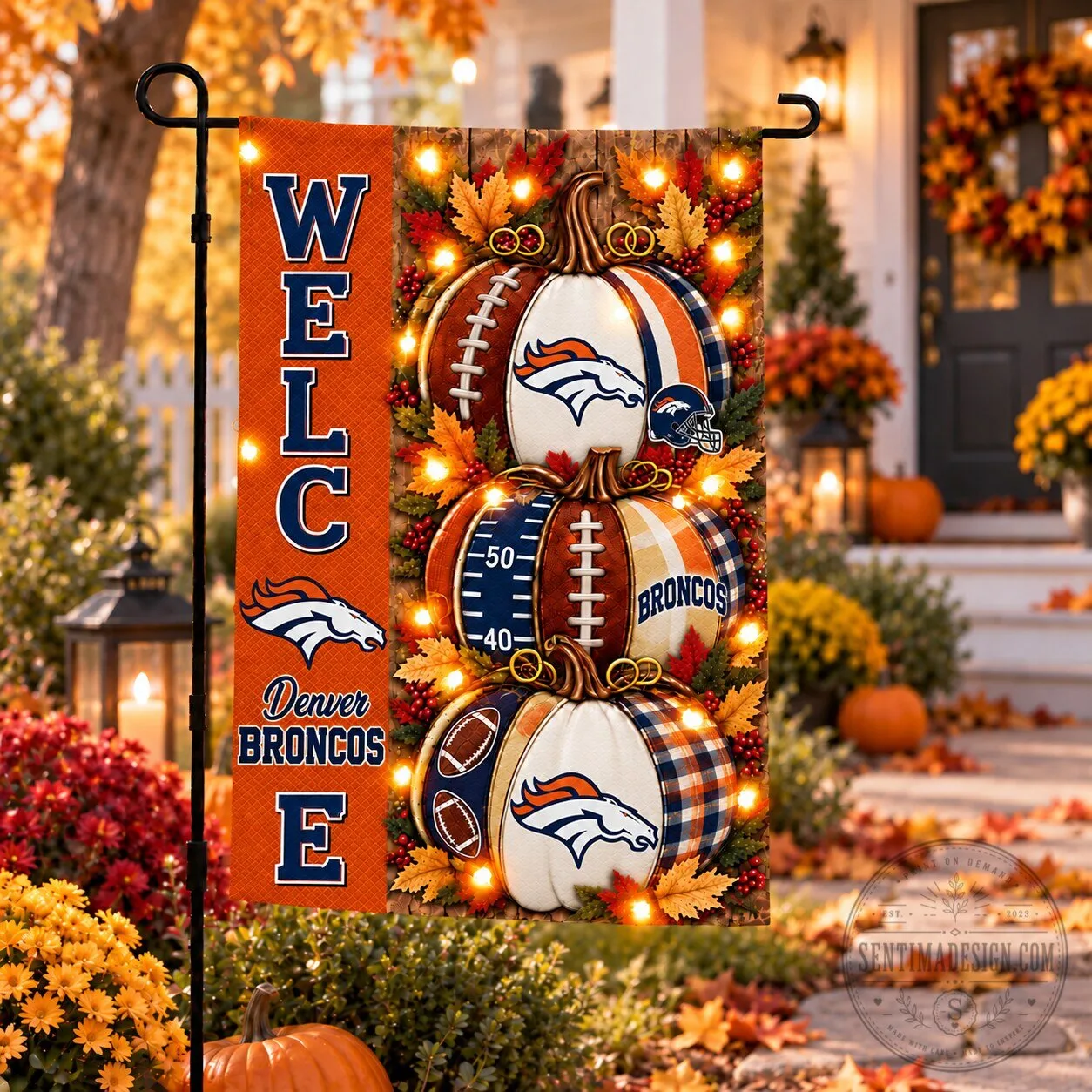 Denver Broncos Football Pumpkins Autumn Welcome Garden Flag