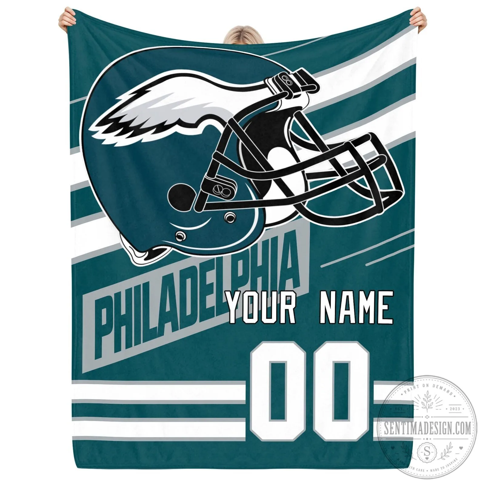 Philadelphia Eagles Custom Name and Number Football Team Fleece Blanket