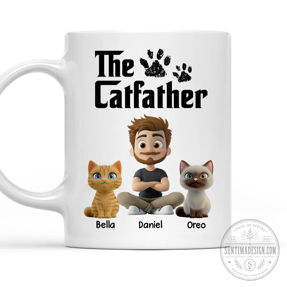 The Catfather Personalized Coffee Mug with Custom Pet and Owner Portrait