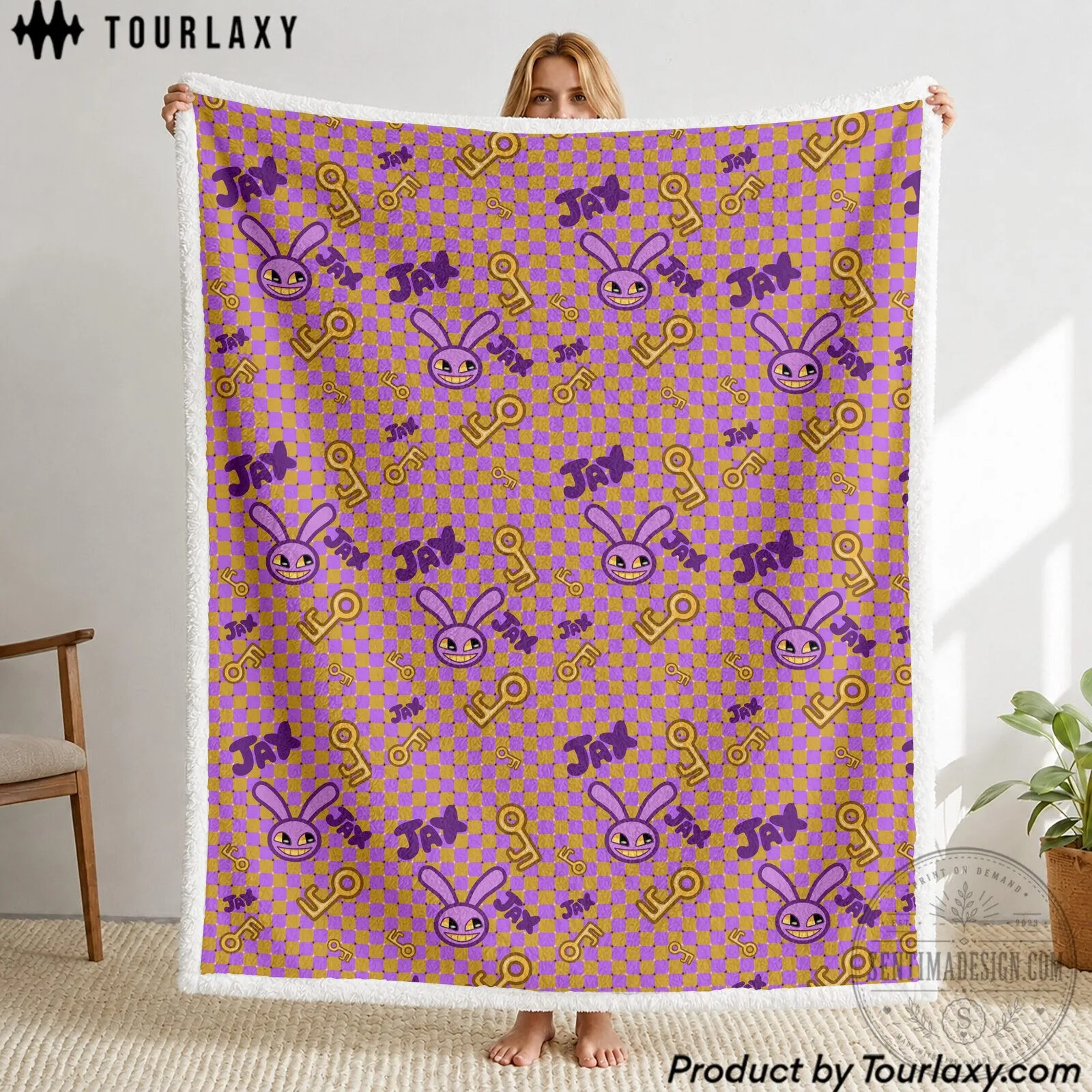 Sherpa Blanket Featuring Jax Character Pattern from The Amazing Digital Circus