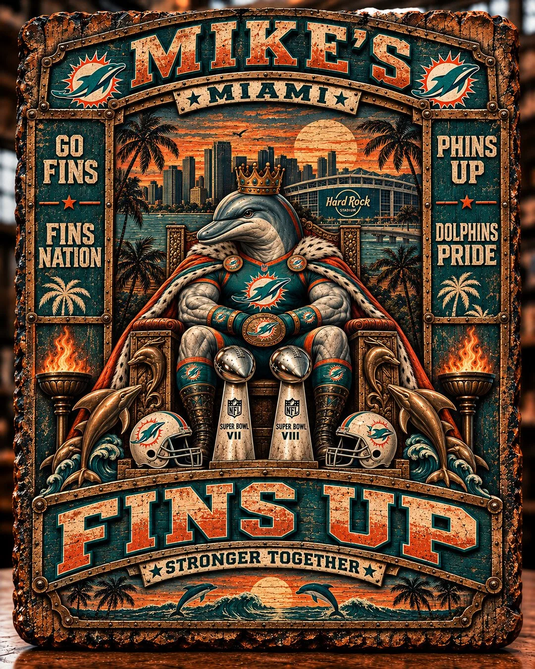 Miami Dolphins Fins Up King Dolphin Hard Rock Stadium Wall Art Plaque