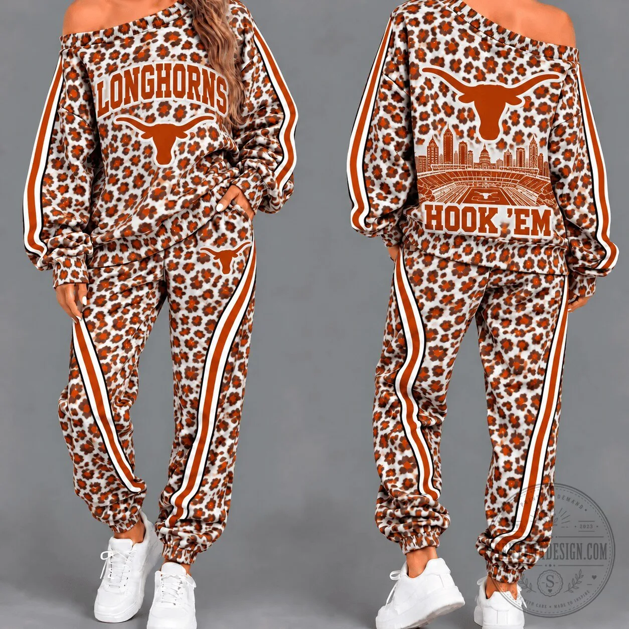 Texas Longhorns Leopard Print Off Shoulder Tracksuit Set 12 Texas Longhorns Leopard Print Off Shoulder Tracksuit Set