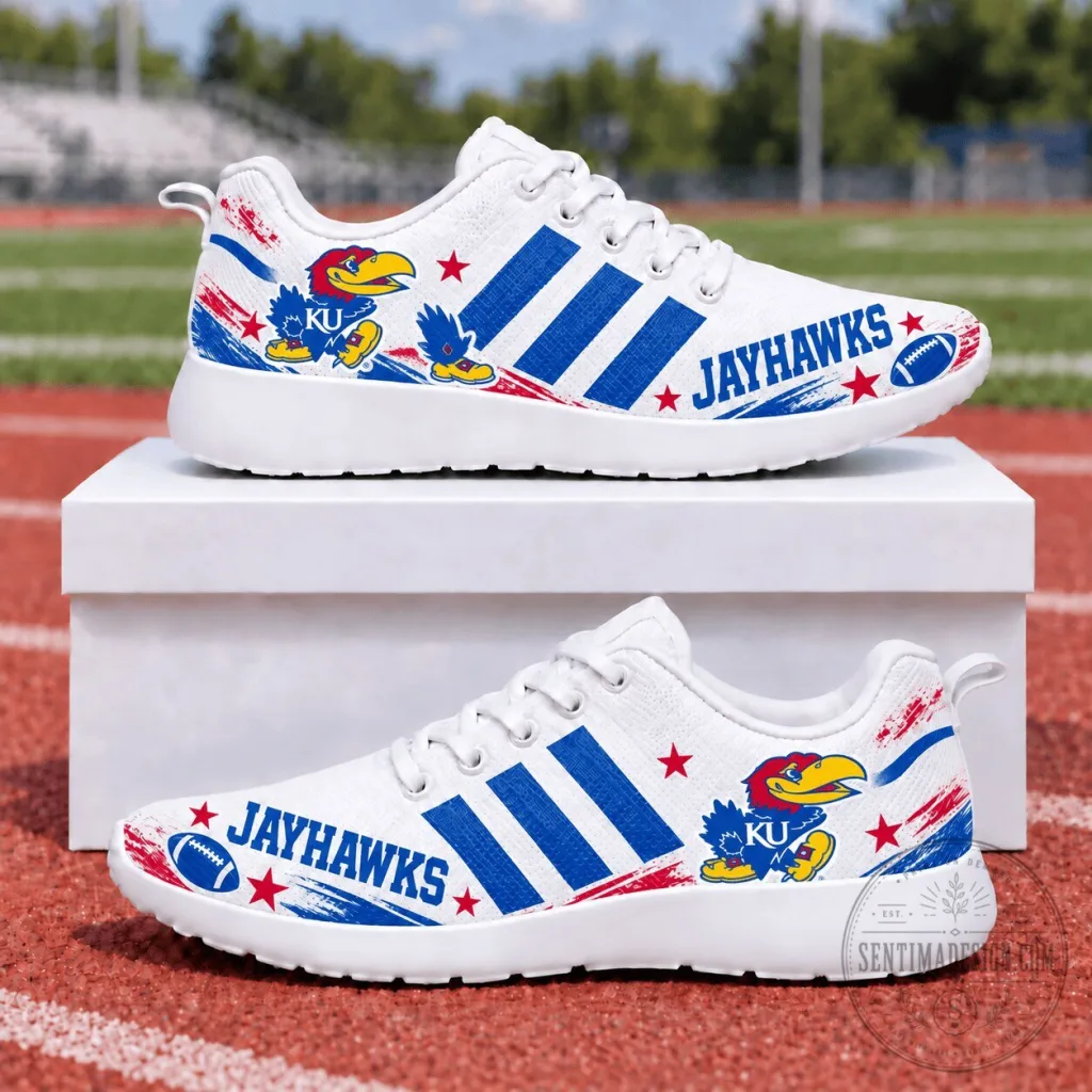 Kansas Jayhawks NCAA Team Logo White Athletic Sneakers Kansas Jayhawks NCAA Team Logo White Athletic Sneakers